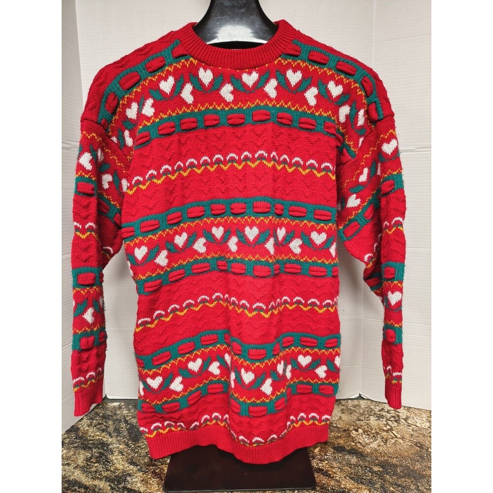 Vintage 80s 90s North American Sweaters oversized heart print red sweater Retro